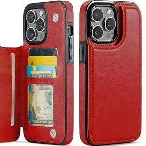 Premium Red Leather Phone Wallet Case iPhone 12 Pro Max